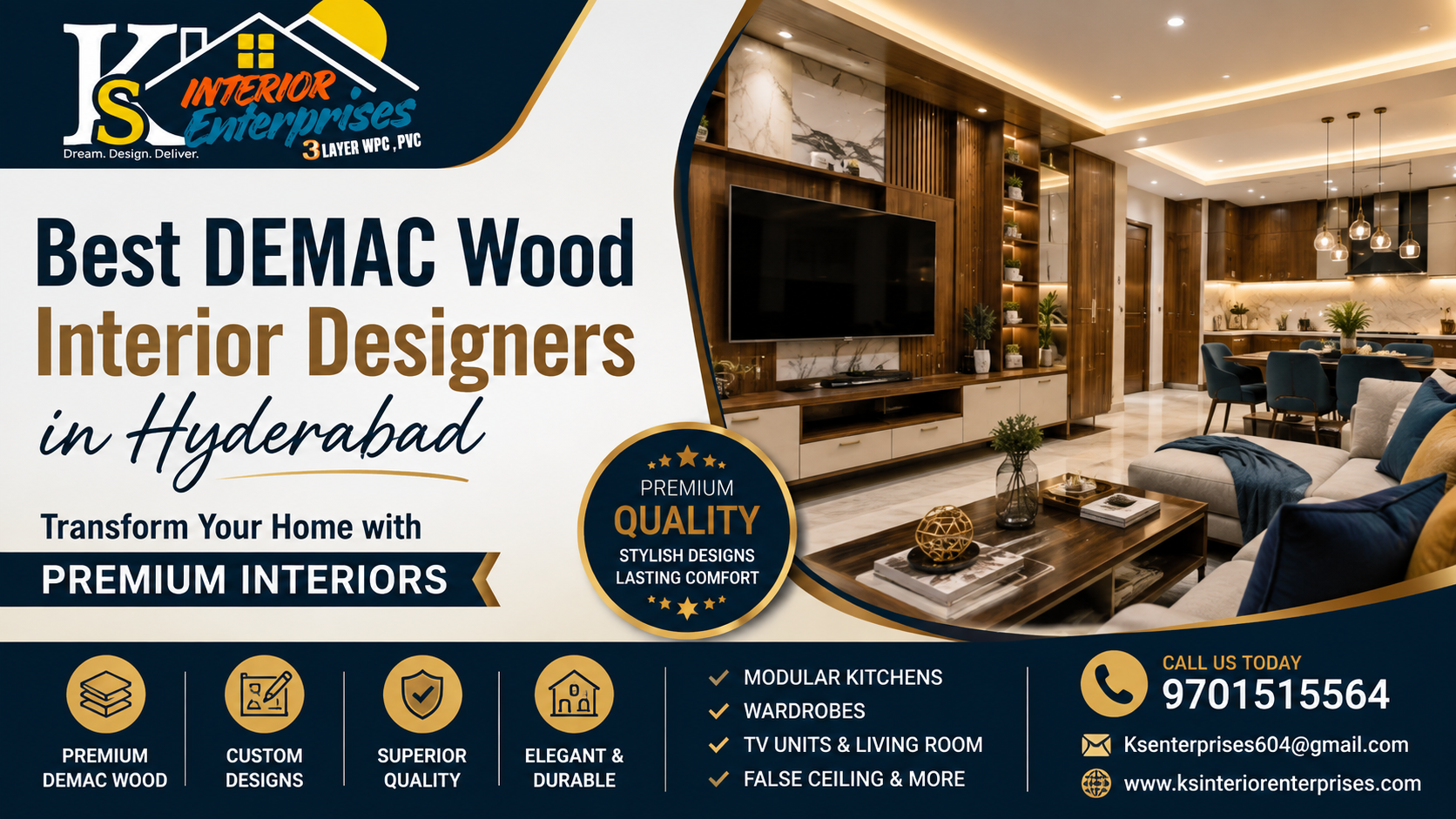 When installed by the Best DEMAC Wood Interior Designers in Hyderabad, DEMAC wood interiors can significantly increase both the beauty and value of your property.